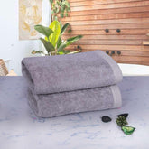500 GSM Bamboo Hand Towel Set Of 2 - Grey | Ultra Soft & Highly Absorbent Towels - Rangoli